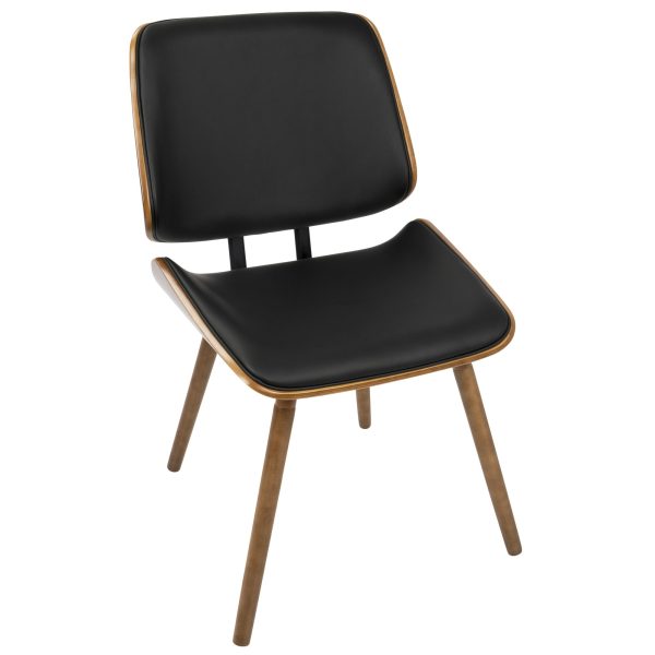 Lombardi Mid Century Walnut Black Faux Leather Accent Chairs Set of 2 7