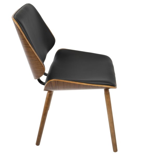 Lombardi Mid Century Walnut Black Faux Leather Accent Chairs Set of 2 8