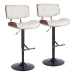 Lombardi Walnut Cream Faux Leather Mid-Century Modern Adjustable Barstool 26 Lombardi Walnut Cream Faux Leather Mid-Century Modern Adjustable Barstool