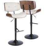 Lombardi Walnut Cream Faux Leather Mid-Century Modern Adjustable Barstool 27 Lombardi Walnut Cream Faux Leather Mid-Century Modern Adjustable Barstool