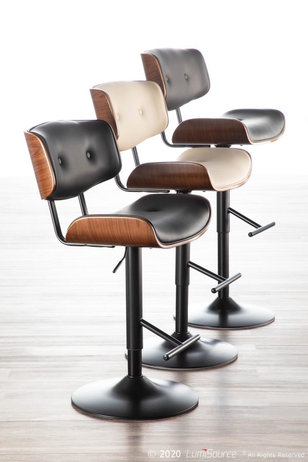 Lombardi Walnut Cream Faux Leather Mid Century Modern Adjustable Barstool 3