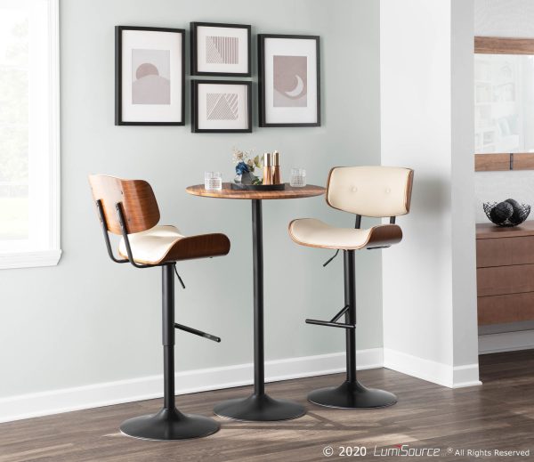 Lombardi Walnut Cream Faux Leather Mid Century Modern Adjustable Barstool