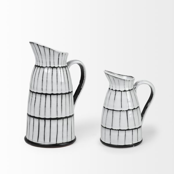 Lome Large WhiteBlack Patterned Ceramic Water Pitcher 3