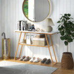 Gold Metal Frame Console Table with Faux Marble Top White