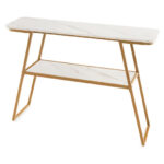 Gold Metal Frame Console Table with Faux Marble Top White