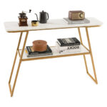 Gold Metal Frame Console Table with Faux Marble Top White