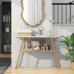 Gold Metal Frame Console Table with Faux Marble Top White
