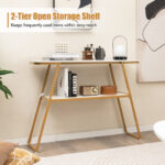 Gold Metal Frame Console Table with Faux Marble Top White