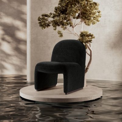 Lorenz Black Boucle Mid-Century Modern Accent Side Chair