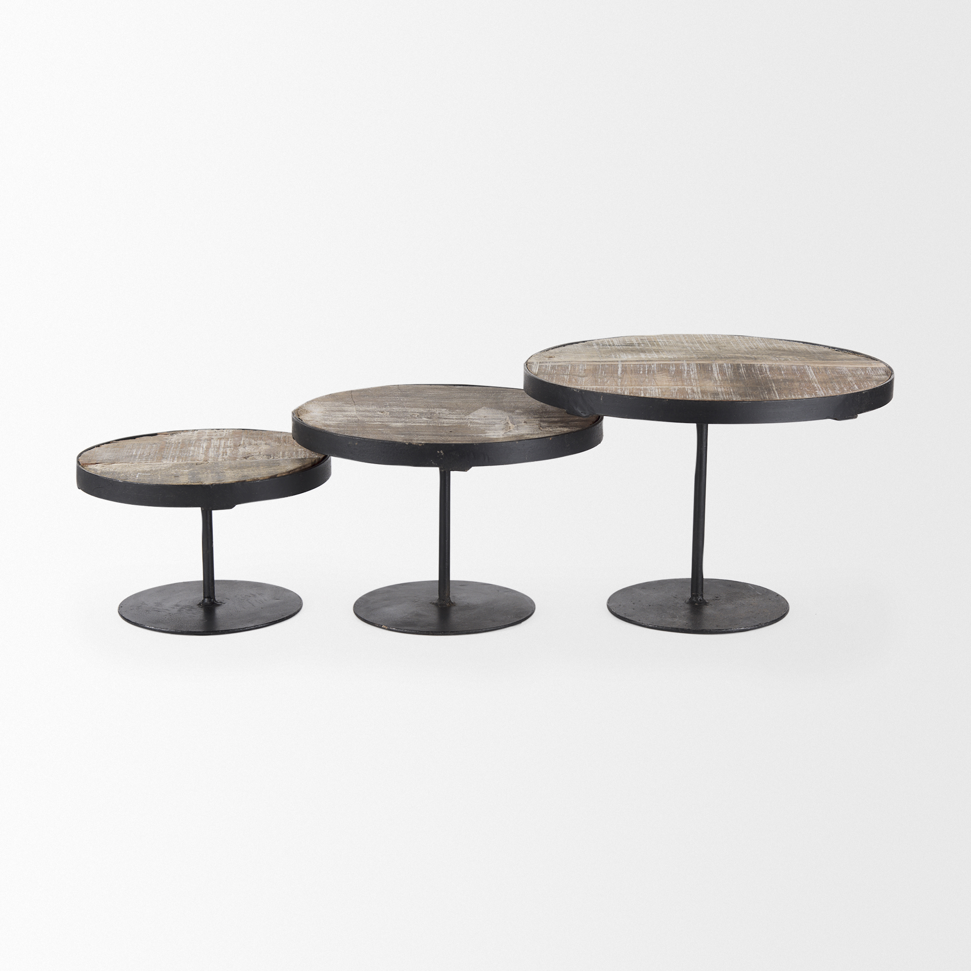Lorenz (Set of 3) Light Brown Wood W/ Black Metal Base Round Decorative Display Stands 4 Lorenz (Set of 3) Light Brown Wood W/ Black Metal Base Round Decorative Display Stands - Image 4