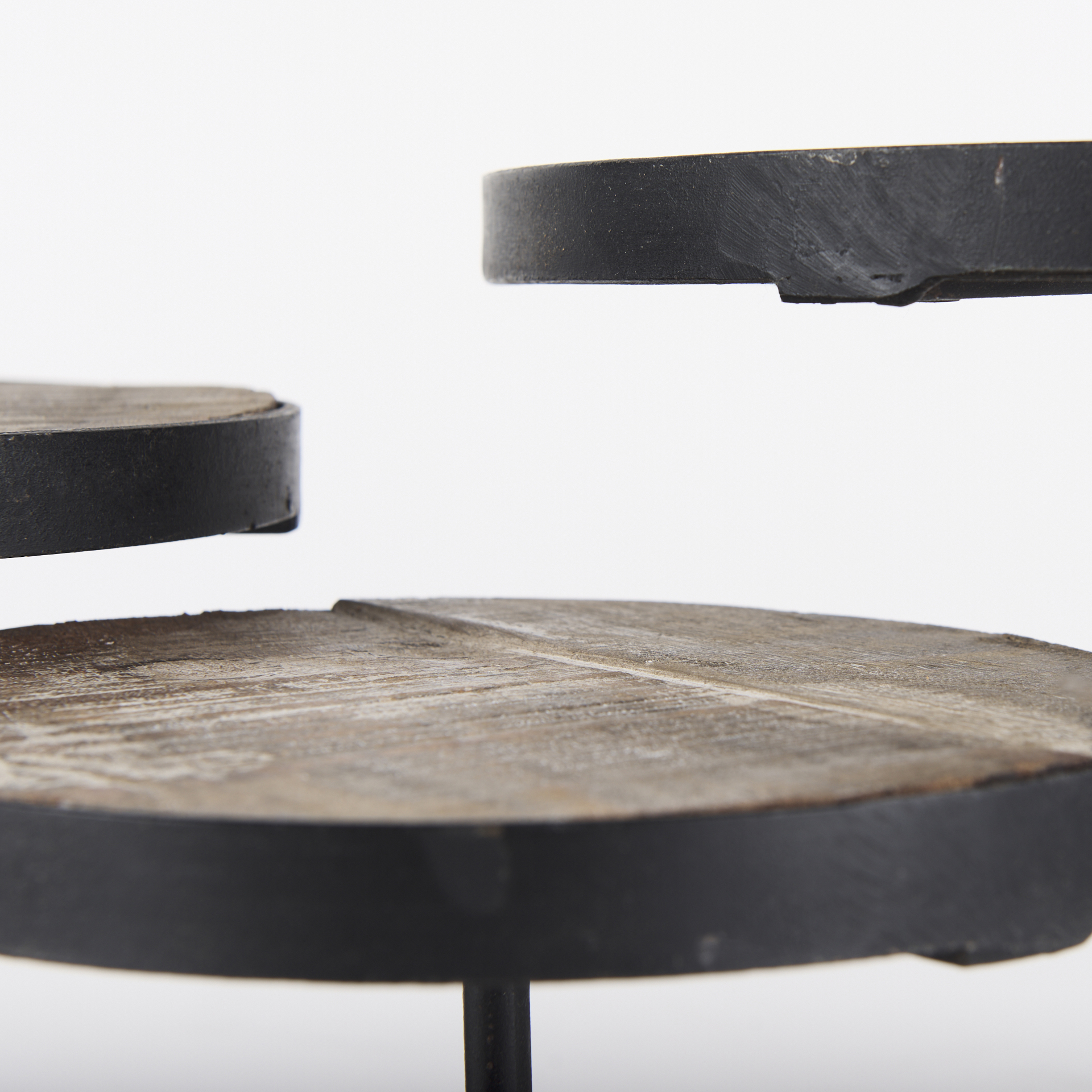 Lorenz (Set of 3) Light Brown Wood W/ Black Metal Base Round Decorative Display Stands 7 Lorenz (Set of 3) Light Brown Wood W/ Black Metal Base Round Decorative Display Stands - Image 7