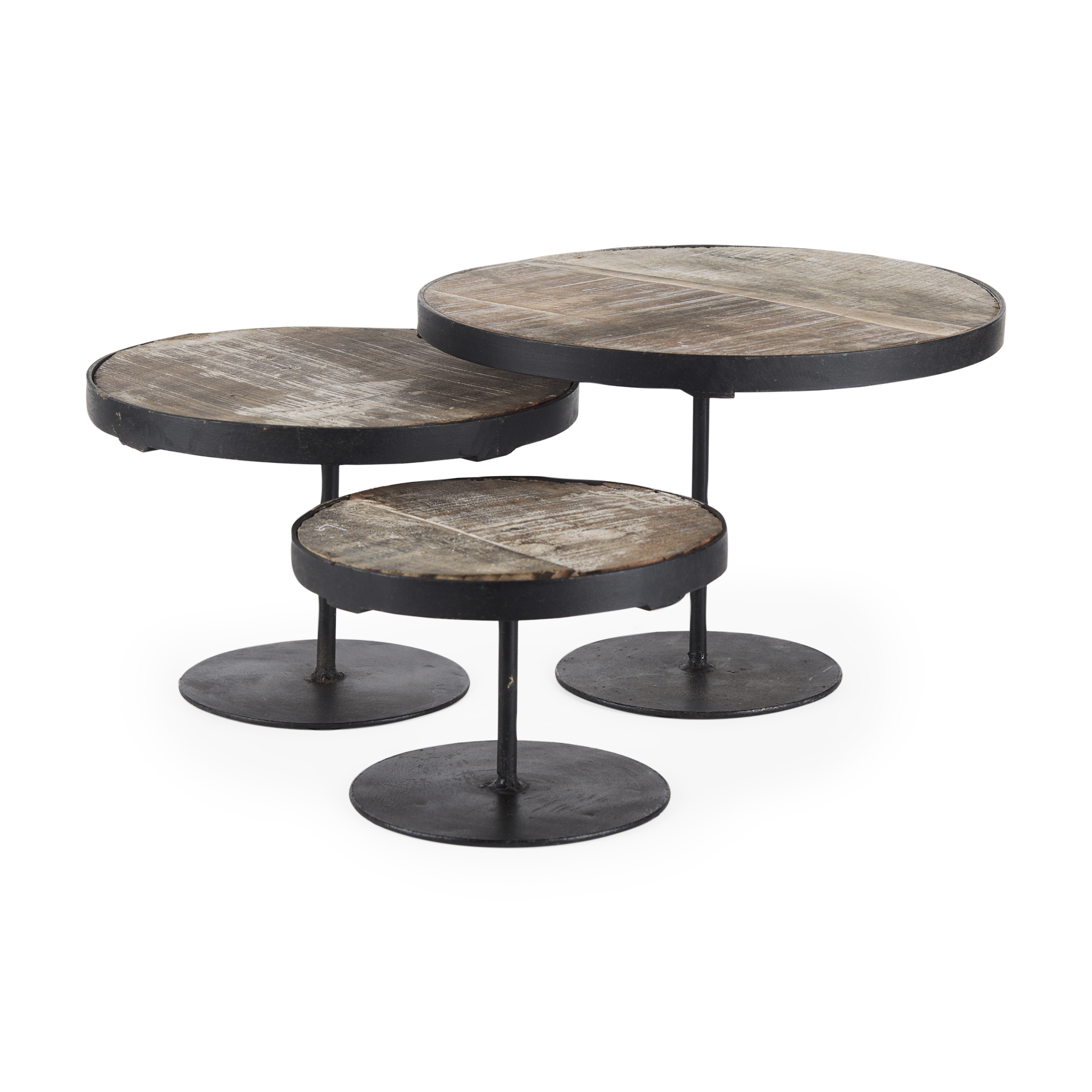 Lorenz (Set of 3) Light Brown Wood W/ Black Metal Base Round Decorative Display Stands 1 Lorenz (Set of 3) Light Brown Wood W/ Black Metal Base Round Decorative Display Stands