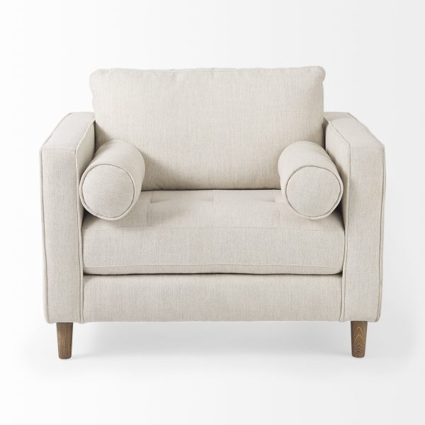 Loretta 40.7L x 36.2W x 33.9H Cream Fabric Chair W Two Bolster Cushions 4