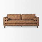 Loretta 88.0L x 36.2W x 33.9H Cognac Brown Faux Leather Three Seater Sofa with Two Bolster Cushions