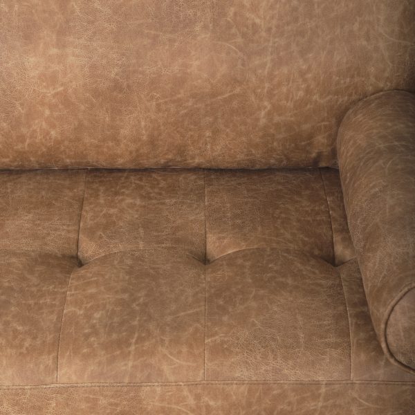 Loretta 88.0L x 36.2W x 33.9H Cognac Brown Faux Leather Three Seater Sofa with Two Bolster Cushions 9