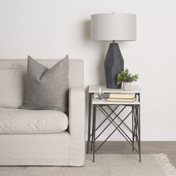 Lorlei 20.0L x 20.0W x 23.8H White Marble Top W Gray Iron Legs End and Side Table 1