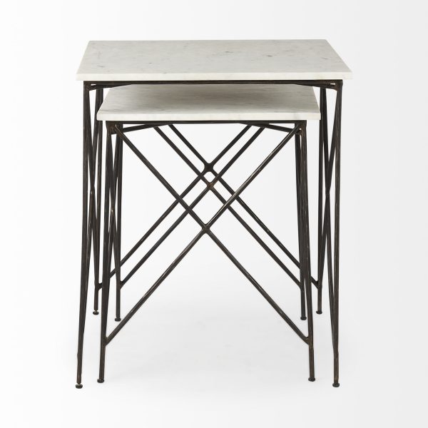 Lorlei 20.0L x 20.0W x 23.8H White Marble Top W Gray Iron Legs End and Side Table 3