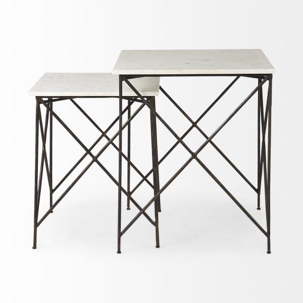Lorlei 20.0L x 20.0W x 23.8H White Marble Top W Gray Iron Legs End and Side Table 4