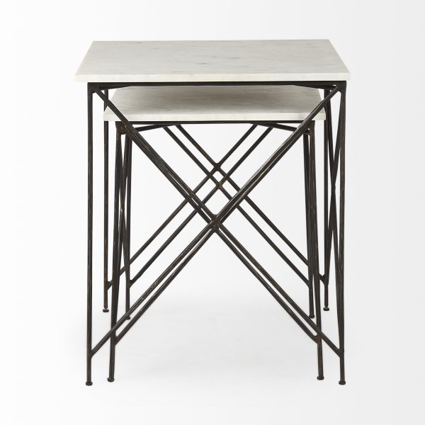 Lorlei 20.0L x 20.0W x 23.8H White Marble Top W Gray Iron Legs End and Side Table 5