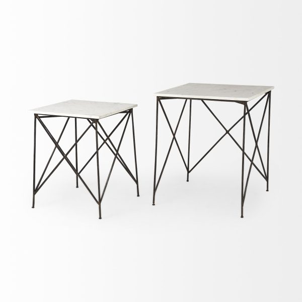 Lorlei 20.0L x 20.0W x 23.8H White Marble Top W Gray Iron Legs End and Side Table 6