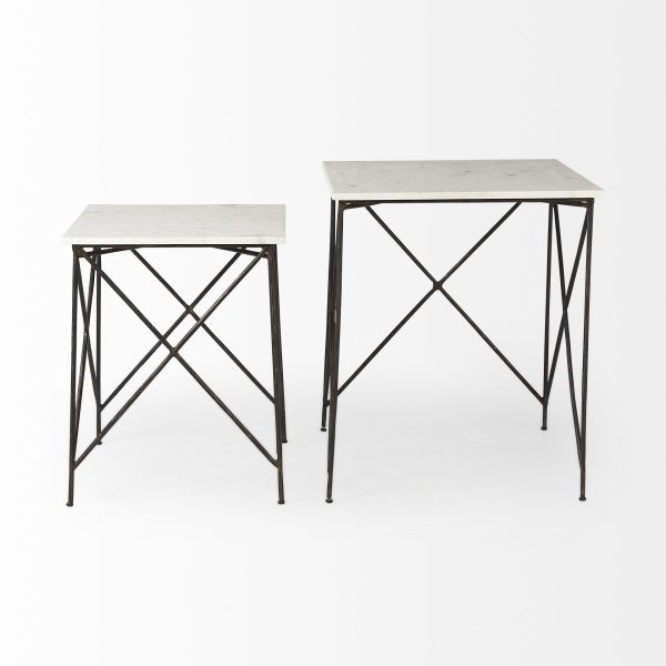 Lorlei 20.0L x 20.0W x 23.8H White Marble Top W Gray Iron Legs End and Side Table 7