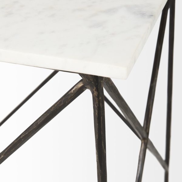 Lorlei 20.0L x 20.0W x 23.8H White Marble Top W Gray Iron Legs End and Side Table 8
