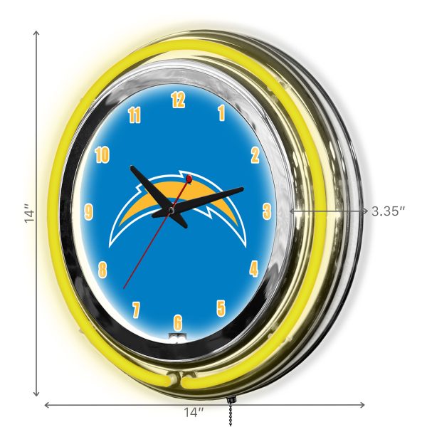Los Angeles Chargers 14 Neon Chrome Clock Lights Up Room 3