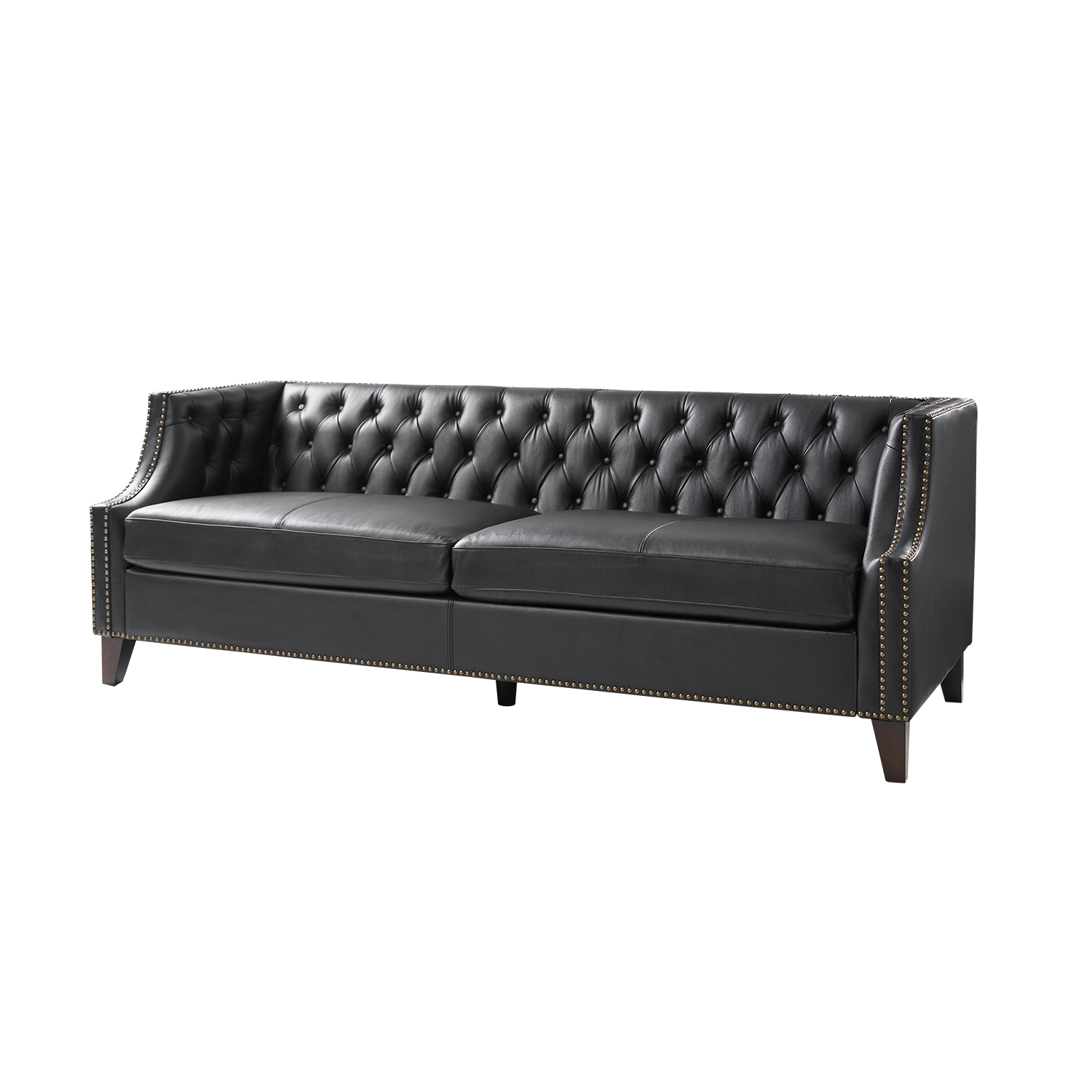 Lothaire Black Genuine Leather Chesterfield Sofa with Nailhead Trim 2 Lothaire Black Genuine Leather Chesterfield Sofa with Nailhead Trim - Image 2