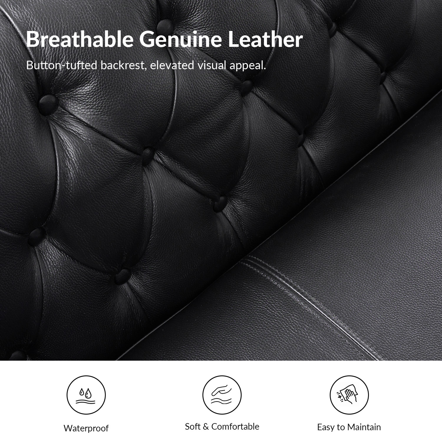 Lothaire Black Genuine Leather Chesterfield Sofa with Nailhead Trim 3 Lothaire Black Genuine Leather Chesterfield Sofa with Nailhead Trim - Image 3