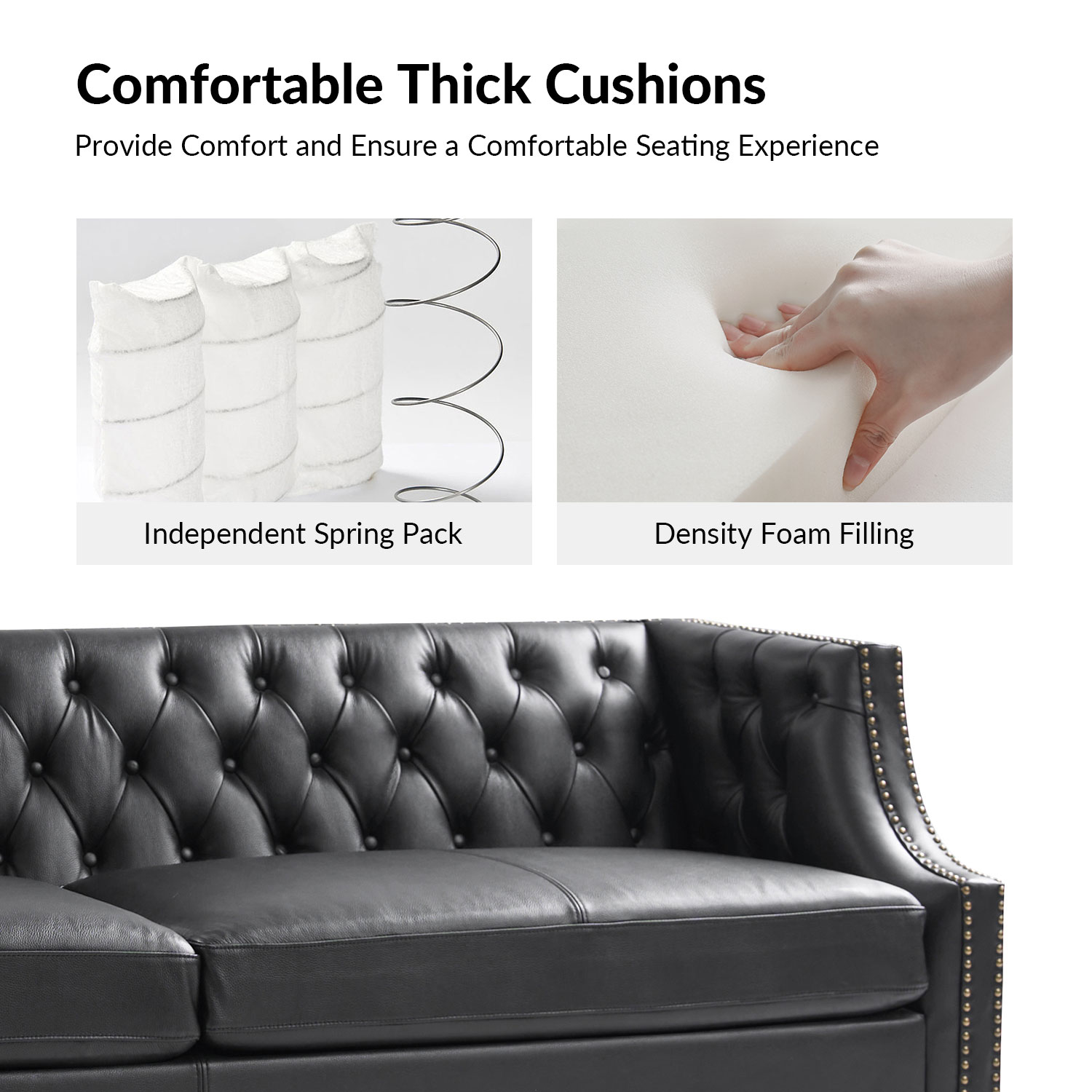 Lothaire Black Genuine Leather Chesterfield Sofa with Nailhead Trim 4 Lothaire Black Genuine Leather Chesterfield Sofa with Nailhead Trim - Image 4