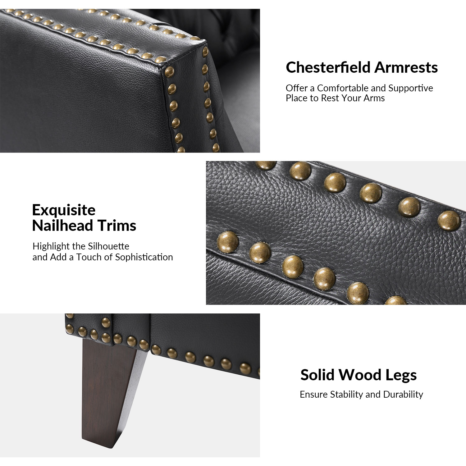 Lothaire Black Genuine Leather Chesterfield Sofa with Nailhead Trim 5 Lothaire Black Genuine Leather Chesterfield Sofa with Nailhead Trim - Image 5