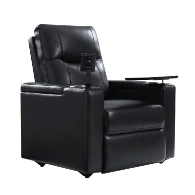 Lothaire Black Leather Power Recliner with Storage and USB
