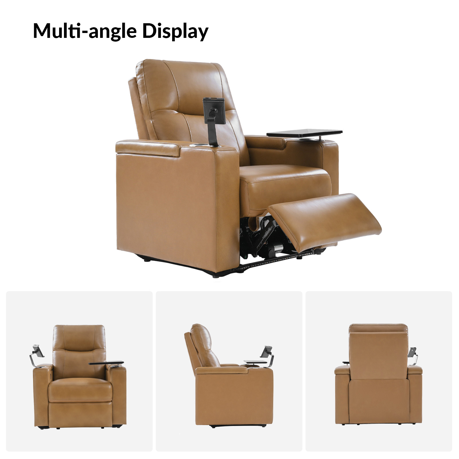 Lothaire Camel Genuine Leather Power Recliner with Storage 5 Lothaire Camel Genuine Leather Power Recliner with Storage - Image 5