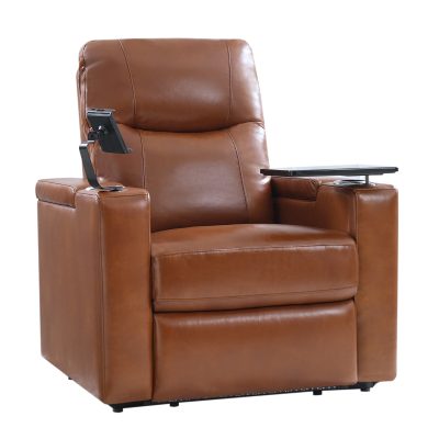 Lothaire Saddle Leather Electric Recliner with Storage and Lighting