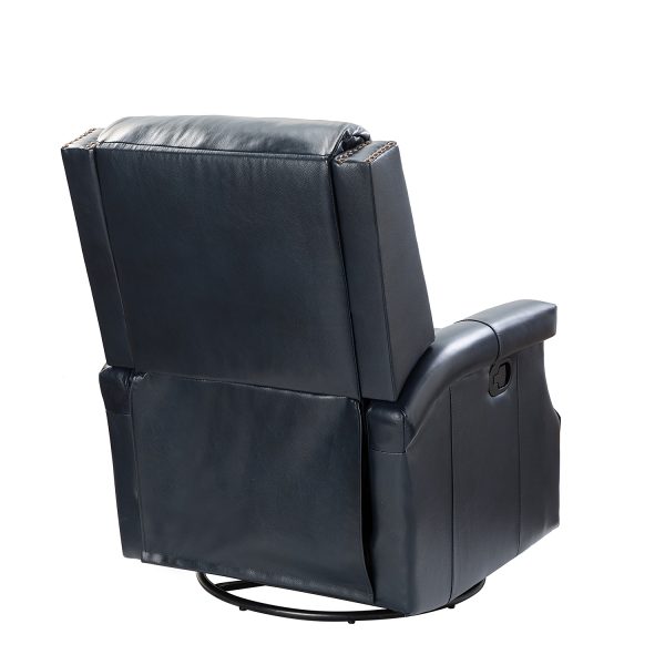 Louise Navy Genuine Leather Nailhead Trim Swivel Rocker Recliner 3