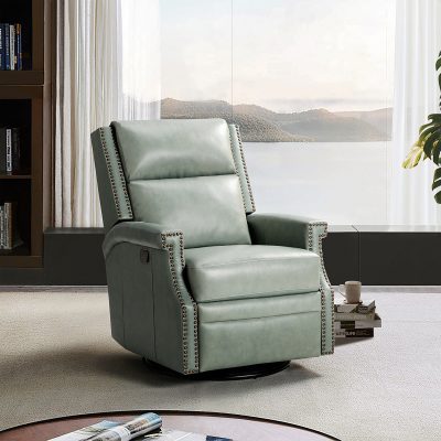 Louise Sage Genuine Leather Nailhead Trim Swivel Rocker Recliner