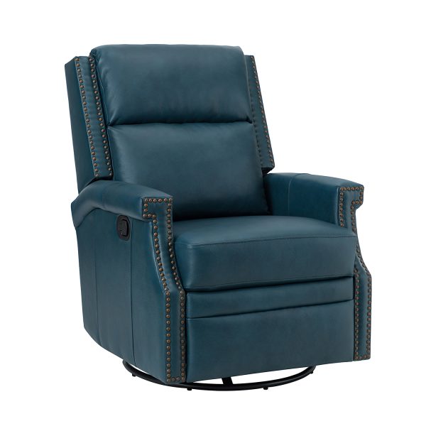 Louise Turquoise Leather Nailhead Swivel Rocker Recliner 1