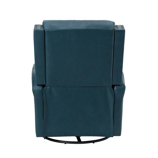 Louise Turquoise Leather Nailhead Swivel Rocker Recliner 4