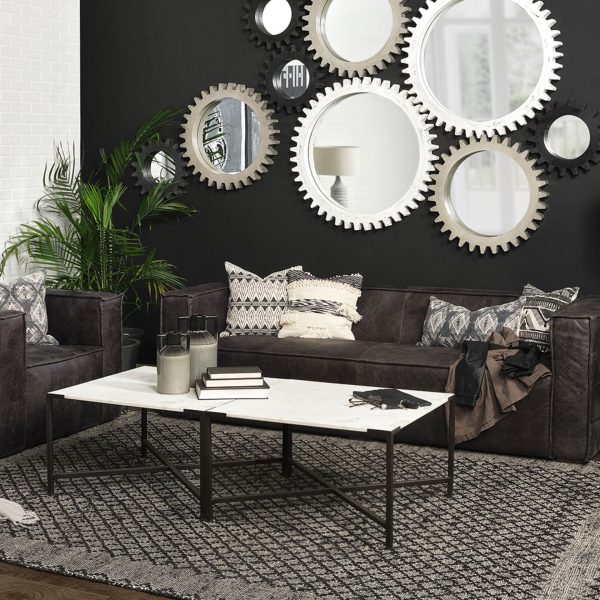 Lucas 30x30 White Marble Top Black Metal Base Coffee Table 1
