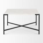 Lucas 30x30 White Marble Top Black Metal Base Coffee Table