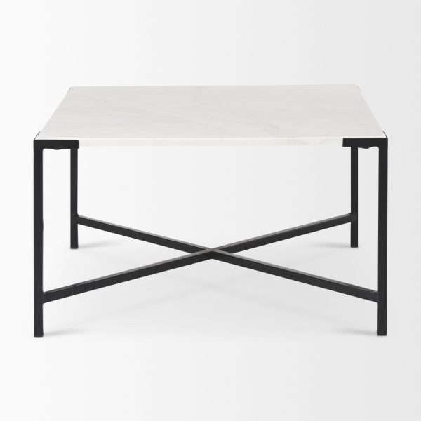 Lucas 30x30 White Marble Top Black Metal Base Coffee Table 3