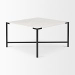 Lucas 30x30 White Marble Top Black Metal Base Coffee Table