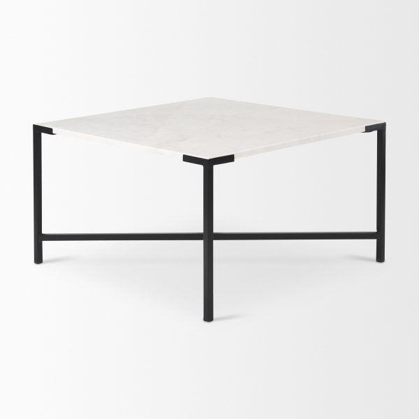 Lucas 30x30 White Marble Top Black Metal Base Coffee Table 4