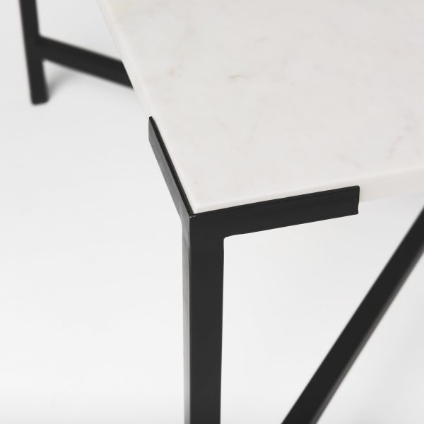 Lucas 30x30 White Marble Top Black Metal Base Coffee Table 6