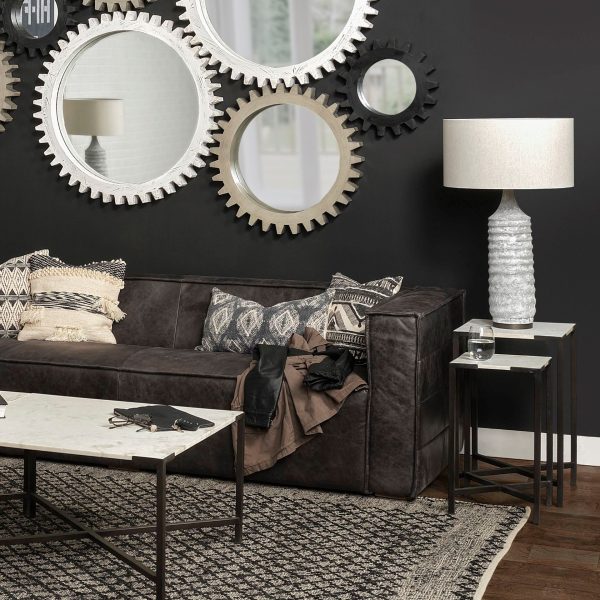 Lucas III Set of 2 15L x 15W 12L x 12W White Marble WBlack Iron Frame Accent Tables 2