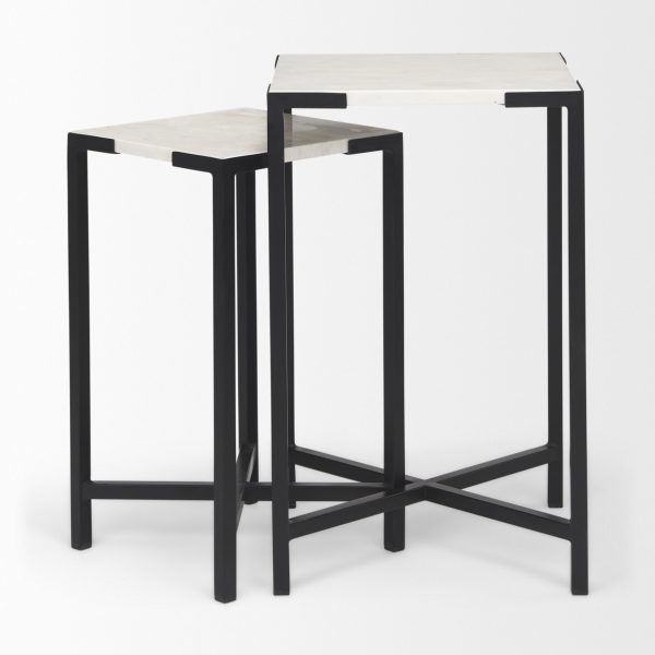 Lucas III Set of 2 15L x 15W 12L x 12W White Marble WBlack Iron Frame Accent Tables 7