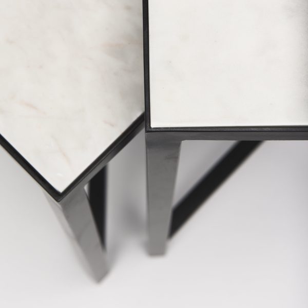 Lucas III Set of 2 15L x 15W 12L x 12W White Marble WBlack Iron Frame Accent Tables 8
