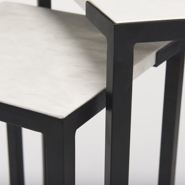 Lucas III Set of 2 15L x 15W 12L x 12W White Marble WBlack Iron Frame Accent Tables 9