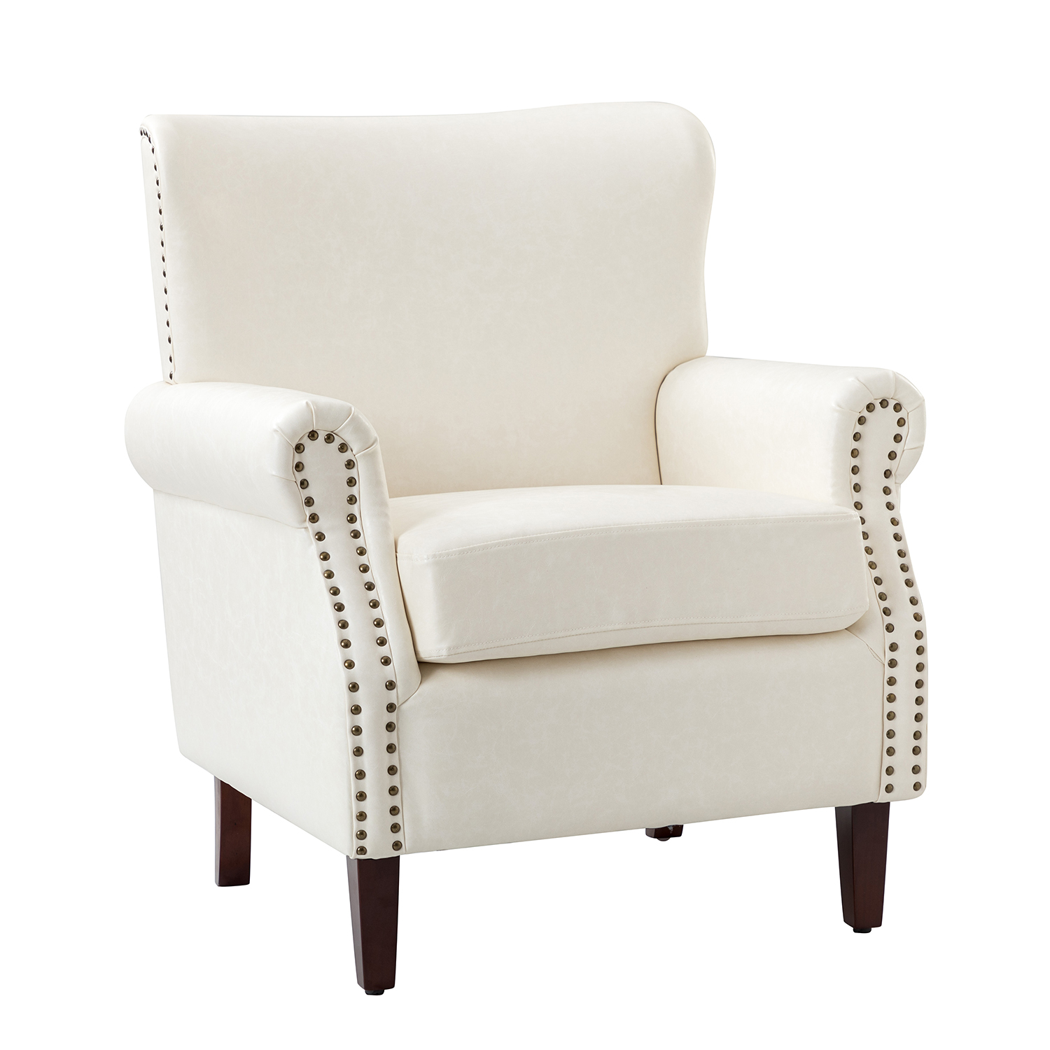 Lucas Ivory Vegan Leather Nailhead Trim Armchair 2 Lucas Ivory Vegan Leather Nailhead Trim Armchair - Image 2