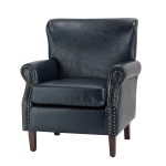 Lucas Navy Vegan Leather Nailhead Trim Armchair
